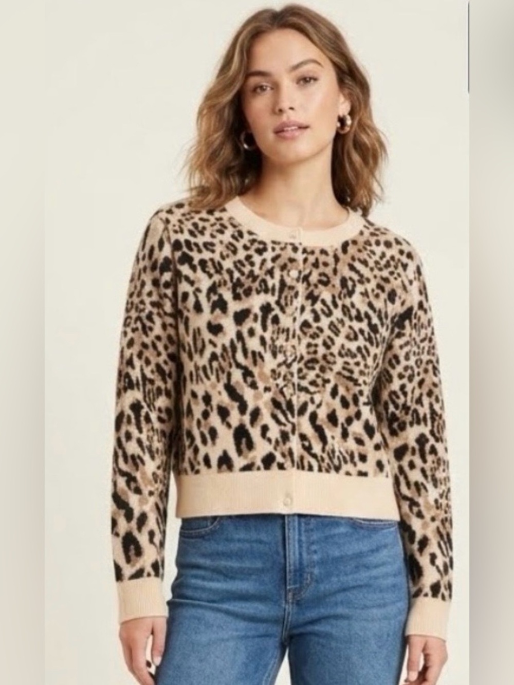 a new day Beige and Black Leopard-Print Cardigan